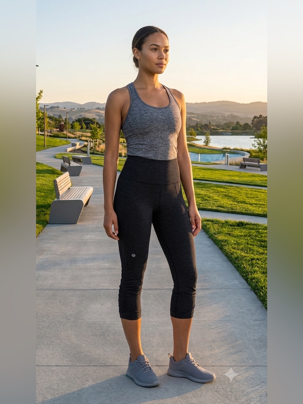 Lululemon Ebb & Flow Ruched Capri Leggings High Rise Yoga Black Sz 4